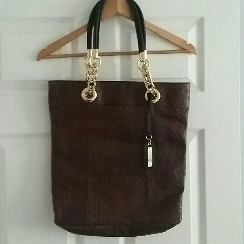 Cynthia Rowley Brown Ostrich Look Tote.